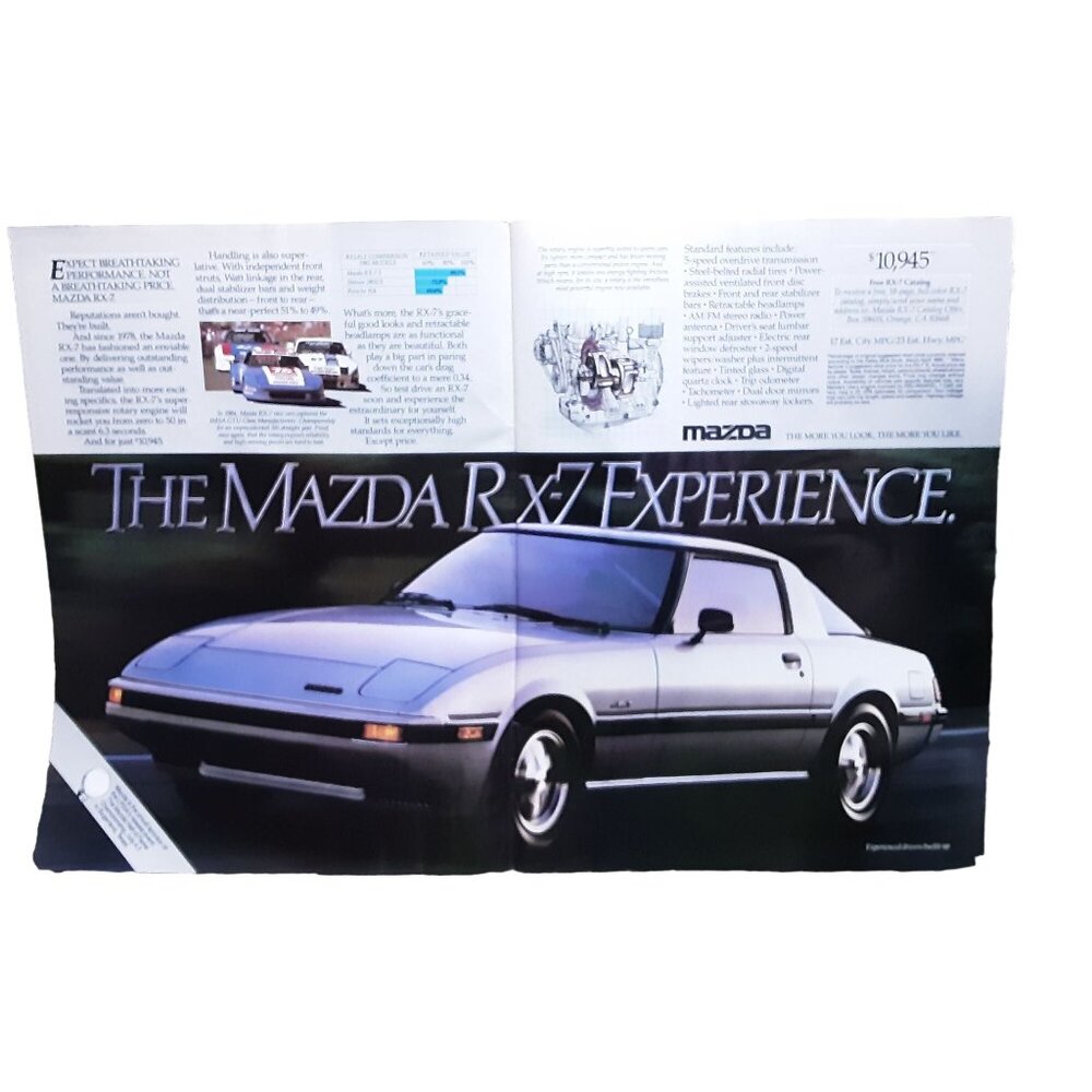 1985 Mazda RX-7 Breathtaking Experience 2 Page Original Print Ad